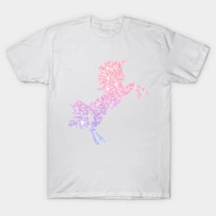 Pastel Pink Purple Ombre Faux Glitter Unicorn T-Shirt